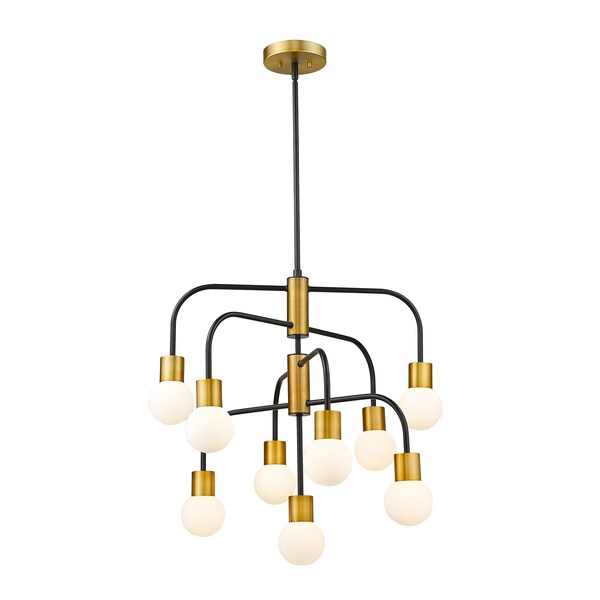 Z-Lite Neutra 9 Light Chandelier, Matte Black + Foundry Brass & Opal 621-9MB-FB - main